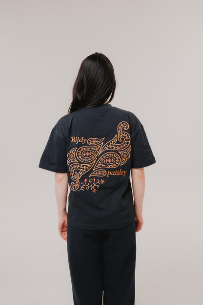 Bijdy Paisley Cropped T-shirt – Navy Blue